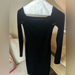 Black velvet off shoulder dress (Suzi Shier)